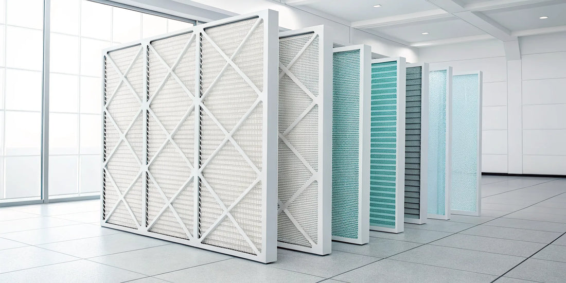 A variety of air conditioner filters ready for replacement.