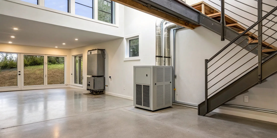 Central heating and air conditioning units installed in a modern home interior.