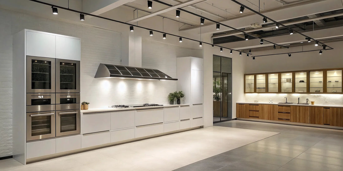 A stainless steel range hood fan installed over a cooktop in a modern kitchen.