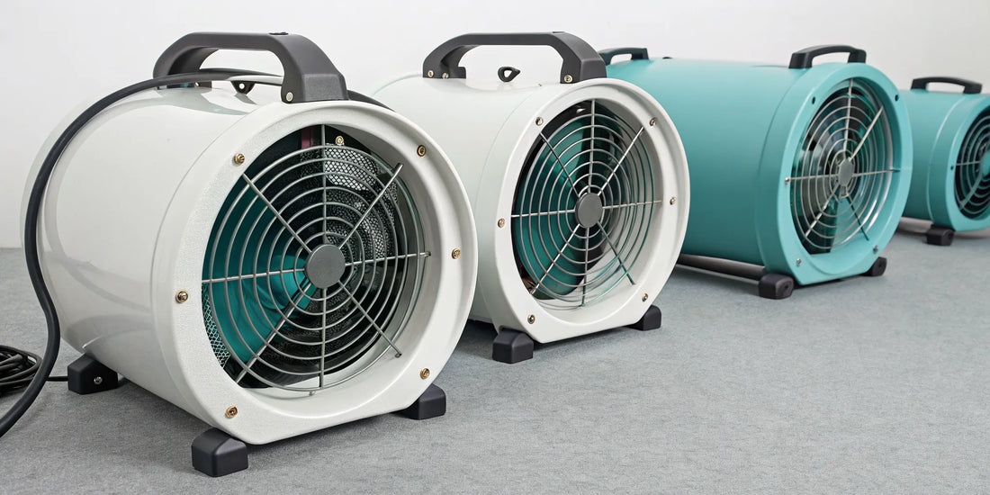 A selection of portable extractor fans with different sizes and features.