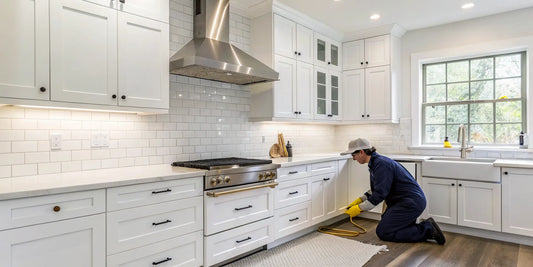 A technician completes a new gas range installation.