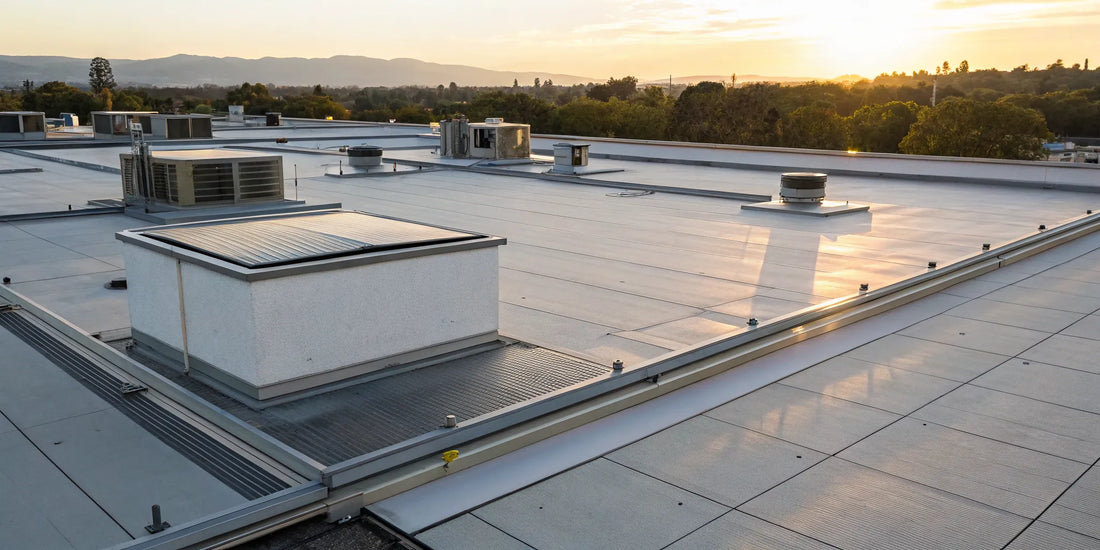 Low profile rooftop extractors installed on a commercial roof.