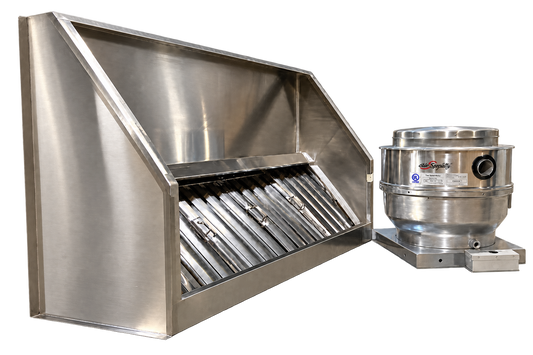 Airsupply 6 ft Type I stainless steel exhaust hood and E-DUC1010 2050 CFM upblast fan kit