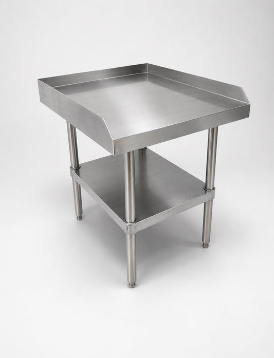 24 x 30 in 18-gauge 201 stainless steel prep table with full stainless undershelf and round tube legs